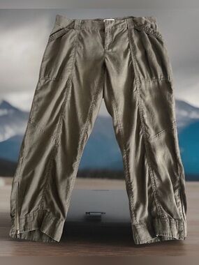 Calvin Klein Chelsea Size 12 100% Linen Khaki Brown Zipper Ankle Jogger Pants
